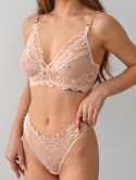 Beżowy koronkowy komplet bielizny