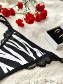 Stringi w zwierzęcy wzór zebra z koronką i regulacją po bokach