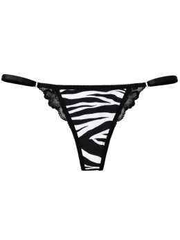 Stringi damskie zebra czarno-białe z regulowanymi paskami przód