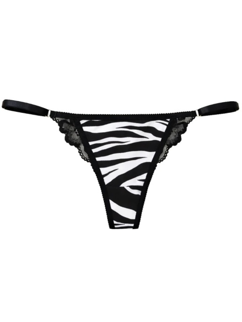 Stringi damskie zebra czarno-białe z regulowanymi paskami przód