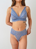 Komplet bielizny damskiej bez fiszbin z niebieską koronką