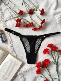 elegancka czarna bielizna damska stringi haft